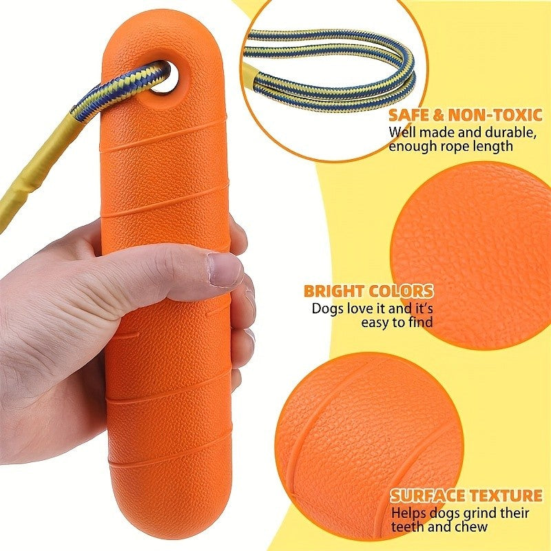 Floating Dog Toy with Rope, Single Water-Resistant Fetch and Retrieve Toy in Orange or Yellow for Supervised Summer Pool and Outdoor Play