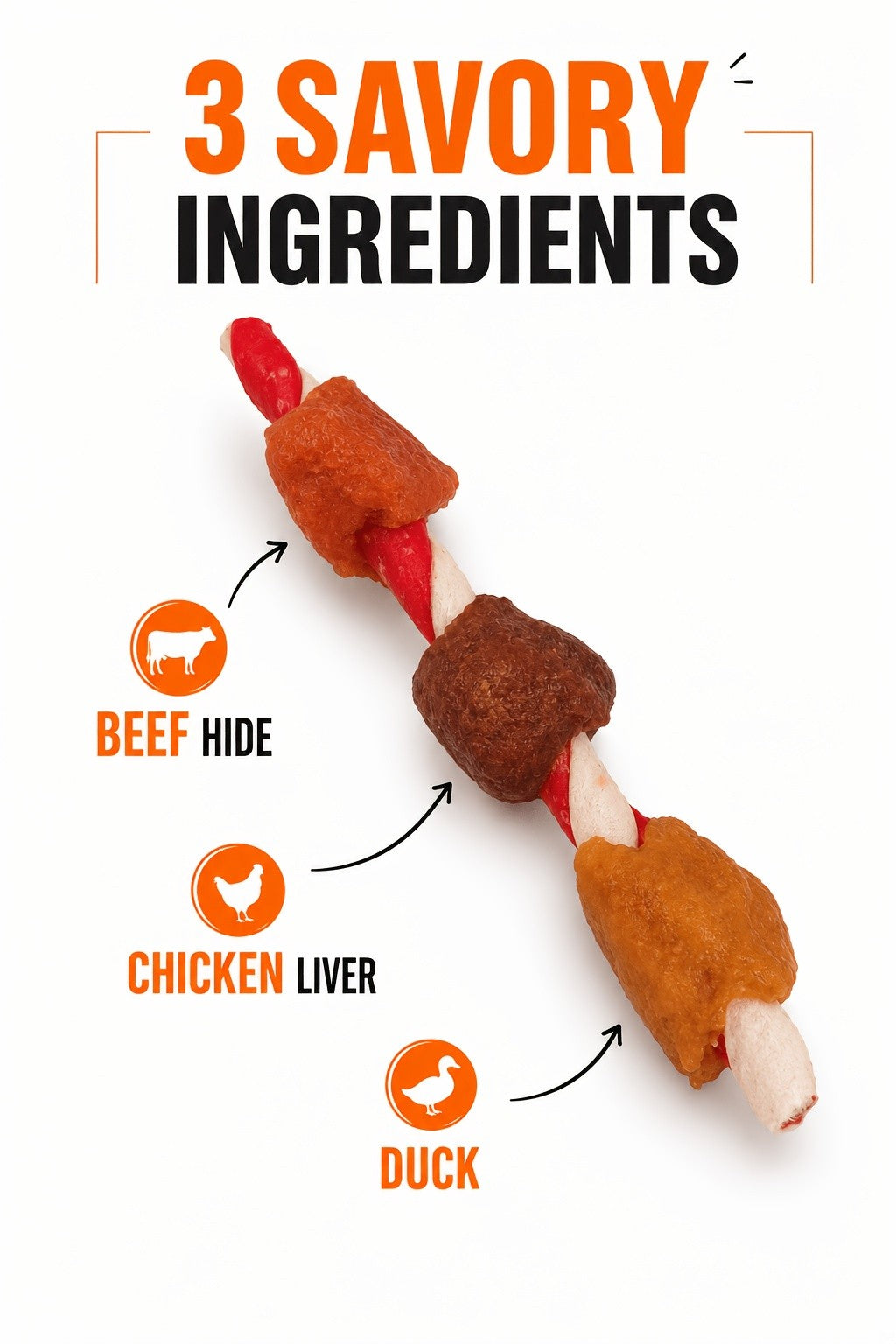 Kabob Dog Chew Treats with Chicken Liver and Duck, Skewer-Style Dog Snacks in 100g or 150g Packs for Supervised Chewing and Everyday Rewards