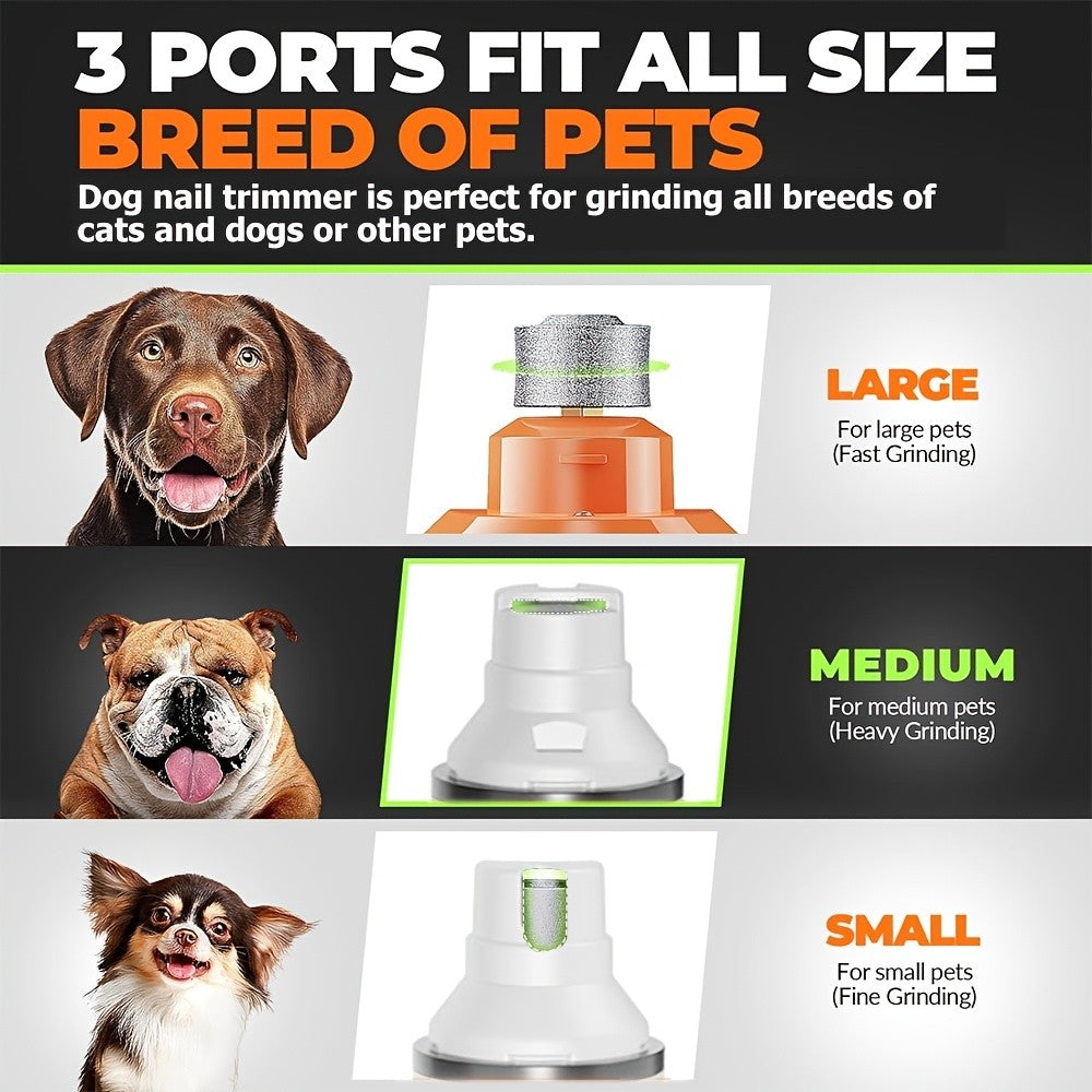 3-Speed Rechargeable Dog Nail Grinder with LED Light, Quiet Electric Pet Nail File for At-Home Paw Grooming with Model-Specific Grinding Head Options