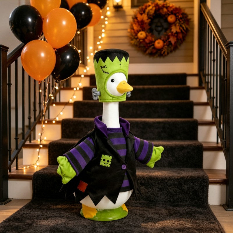 Porch Goose Monster Outfit for 23-Inch Statues, Halloween Costume with Wizard Hat and Cape for Seasonal Entryway and Lawn Goose Decor