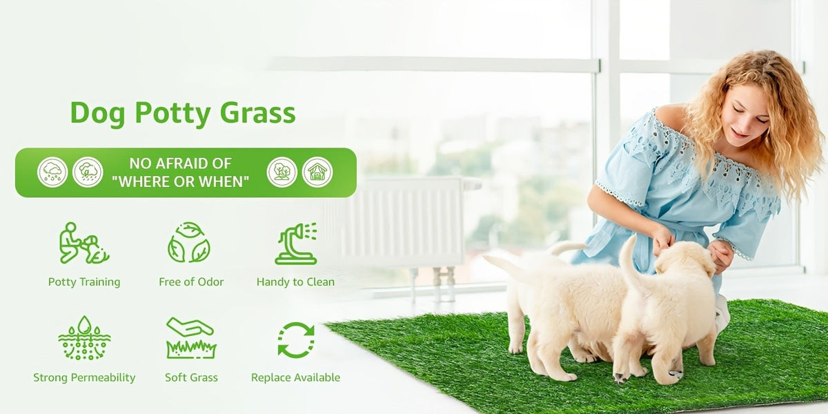 Washable Dog Potty Grass Mats with Drainage Holes and Rubber Backing, Reusable Artificial Turf Pads in Four Sizes for Indoor Training and Outdoor Use