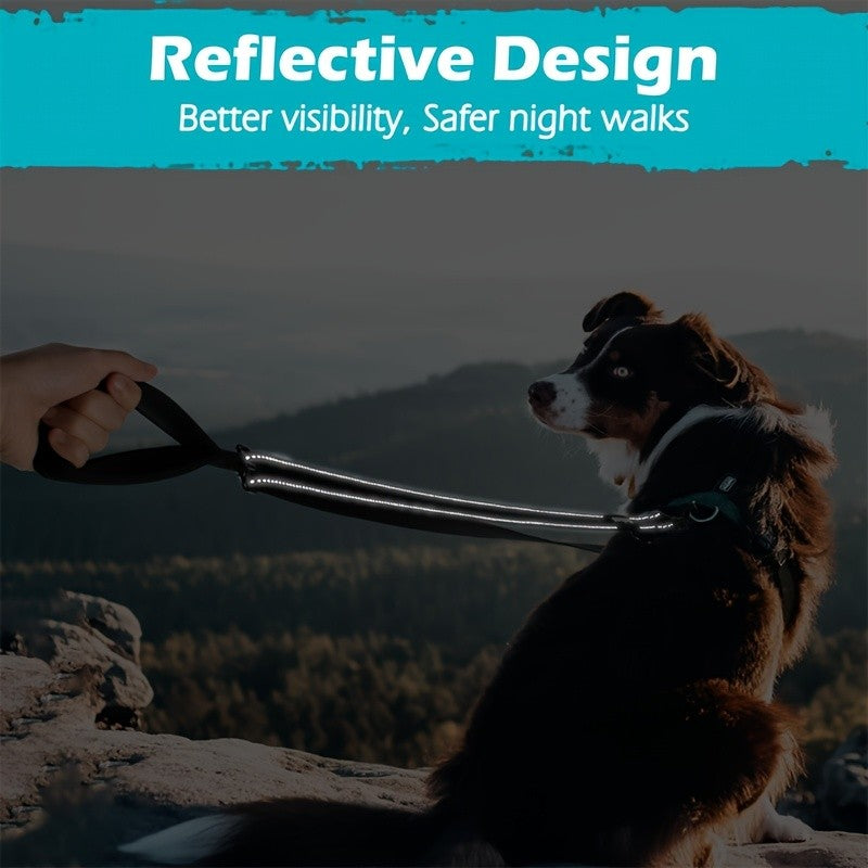 Reflective Double Dog Leash for Medium and Large Dogs, No-Pull Training Walking Lead for Daily Neighborhood Walks and Outdoor Routines