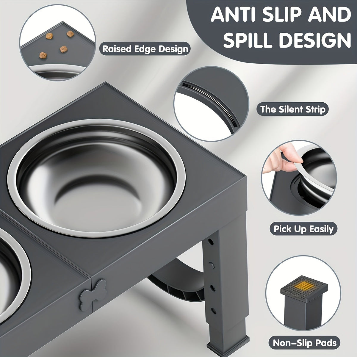 Elevated Dog Bowls Feeding Station with 9, 11, 12 and 14 Inch Adjustable Heights, Raised Food and Water Stand for Medium and Large Dogs