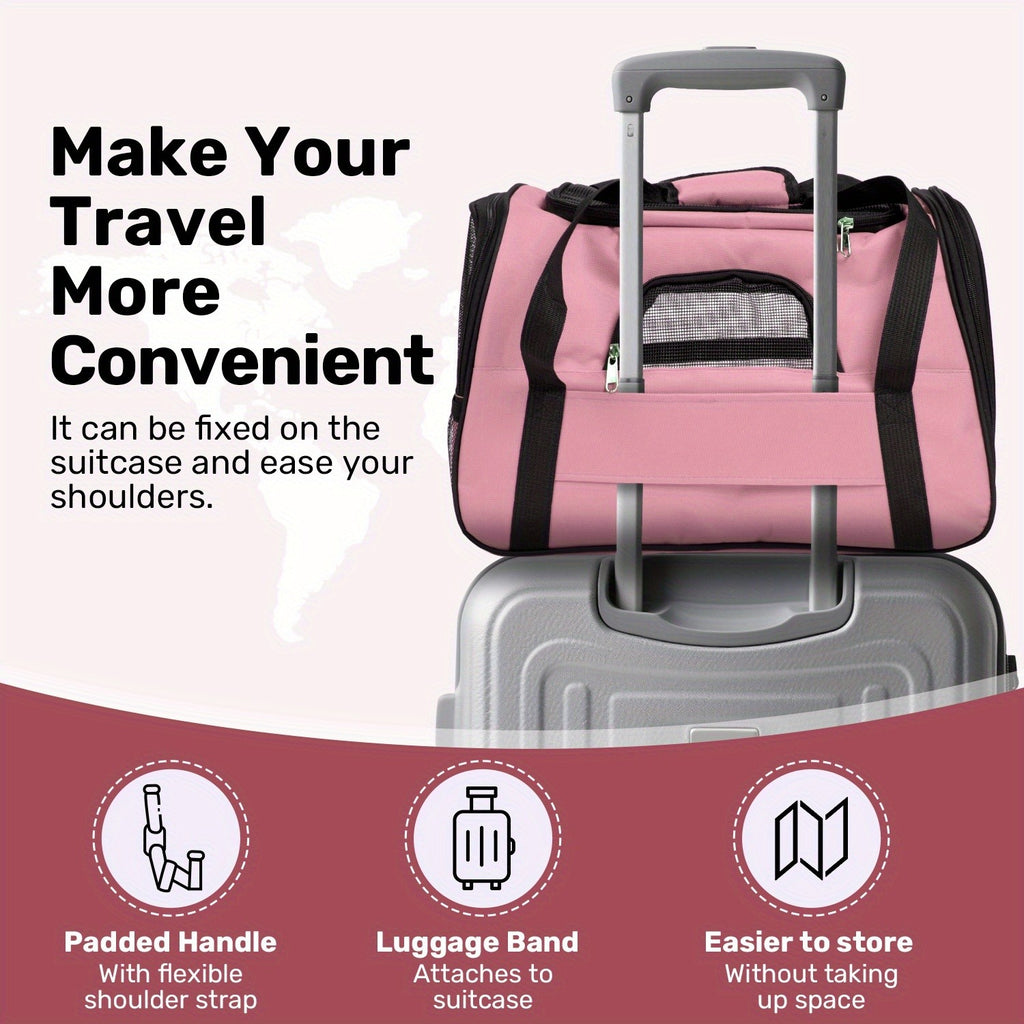 Foldable Dog and Cat Carrier for Pets up to 15 lbs, Soft-Sided Portable Travel Bag for Puppies, Kittens, Vet Visits and Everyday Outings, Seven Colors