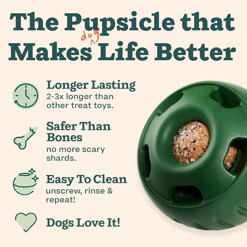 Dog Treat Ball and Tray Mold Set, 2-Piece Battery-Free Interactive Chew Toy Kit for Supervised Enrichment, Orange or Green Ball Options
