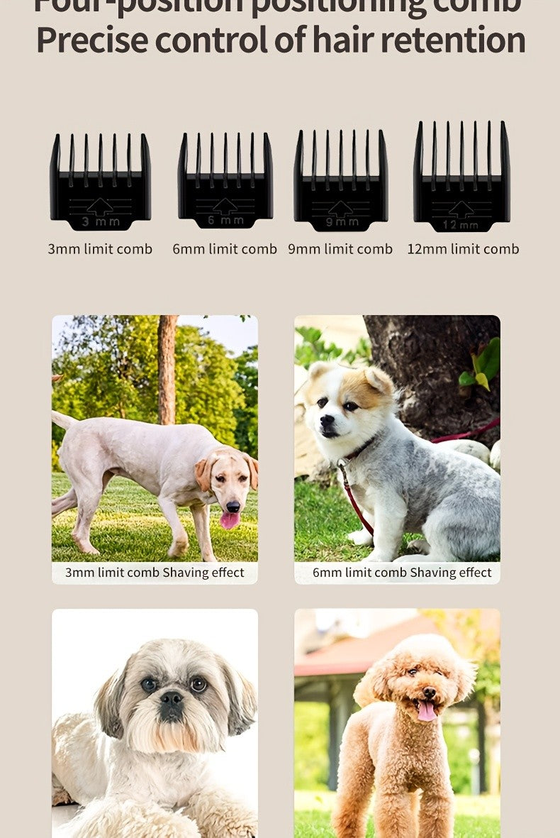 Dog Grooming Clippers with Display, Red Cordless Rechargeable Pet Hair Trimmer with Detachable Blades, Four Guide Combs and Kit Options