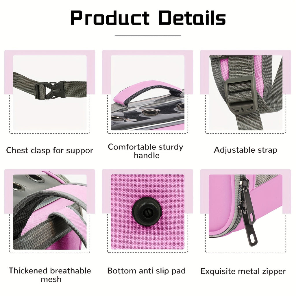 Cat Backpack with Front Opening and Breathable Mesh Window, Foldable Pet Carrier in Purple, Pink, Gray or Blue for Walks and Travel