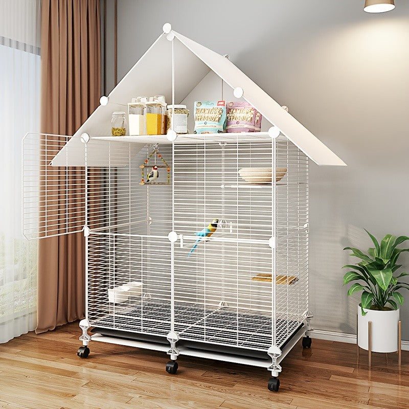 Rolling Bird Cage with Roof and Hanging Toys, Large Bird Habitat with Stand for Parrots, Lovebirds and Pigeons in Black or White