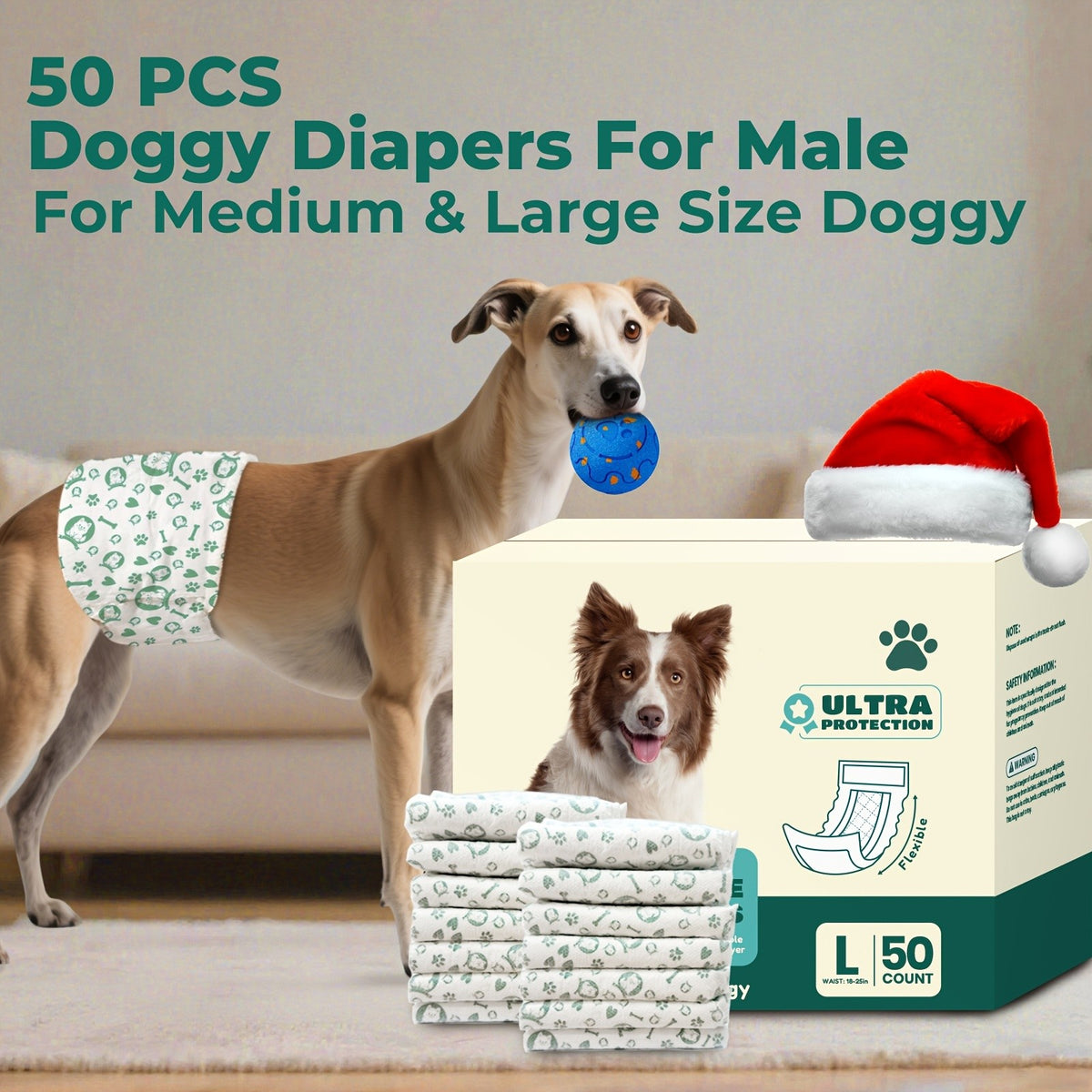 Disposable Male Dog Wraps with 5-Layer Absorbent Protection, Soft Breathable Dog Diapers in A001 or A004 Options for Supervised Indoor Accident Care