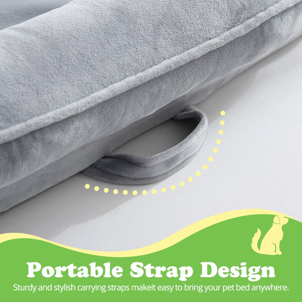 Orthopedic Bolster Dog Bed with Egg Crate Foam, Removable Washable Cover and Non-Slip Base, Gray Pet Sofa in 36, 42 and 48 Inch Sizes