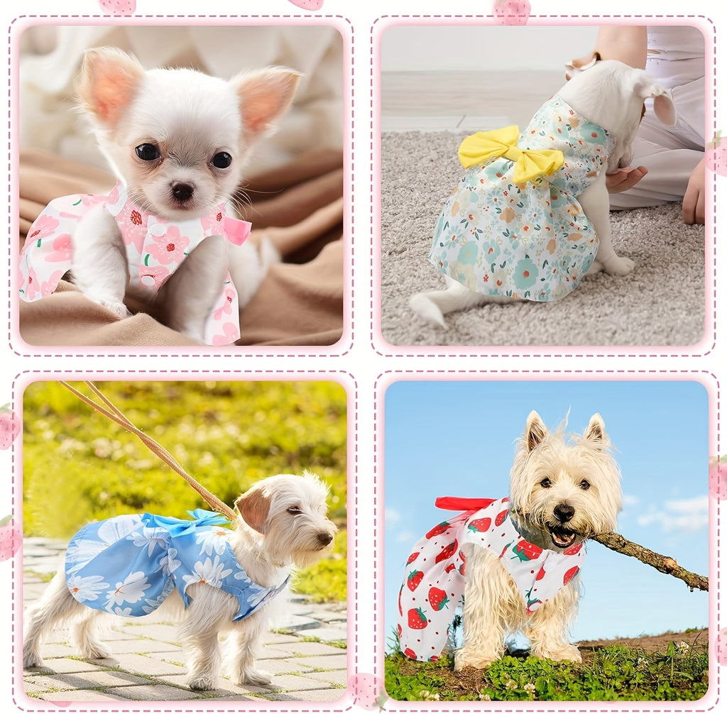 Floral Dog Dresses 5 Pack, Bow Princess Pet Clothes for Small Dogs, Puppies and Cats, Summer Dress-Up Outfits for Photos and Parties, XS–XXL