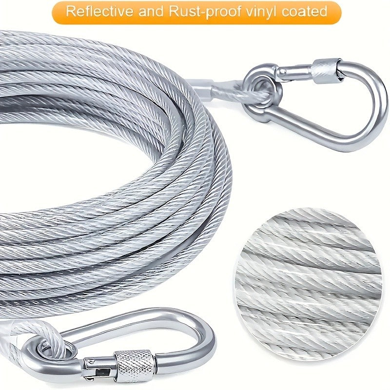 Reflective Dog Tie Out Rope with Stainless Steel Swivel Spring Hook, Outdoor Yard and Camping Lead for Supervised Use, Two Listed Length Options