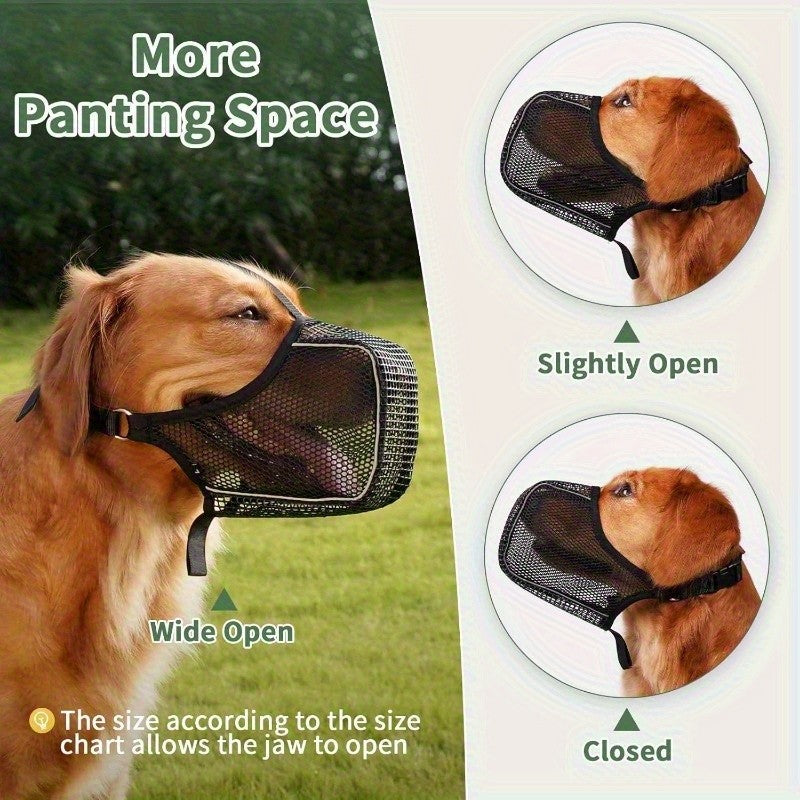 Full Coverage Mesh Dog Muzzle Mask 2-Pack in Black, Reflective Polyester Design with Adjustable Straps for Supervised Grooming and Vet Visits
