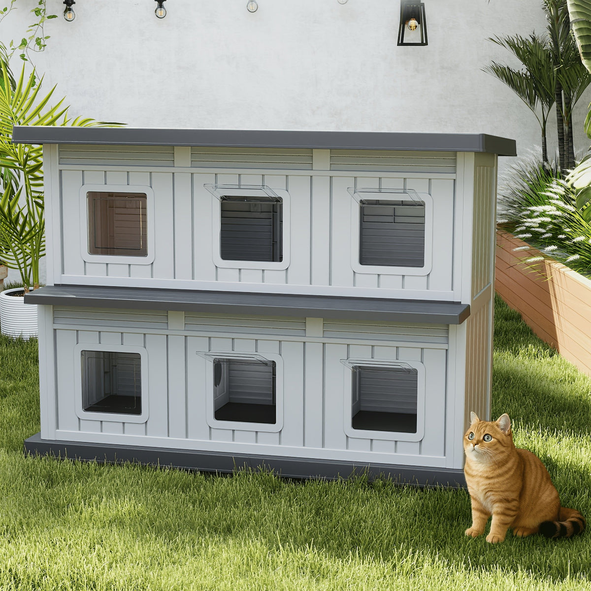 Feral Cat Shelter with Double-Layer Design, Black Indoor Outdoor Cat House for Stray Cats and Multi-Pet Resting Spaces, Sturdy Construction