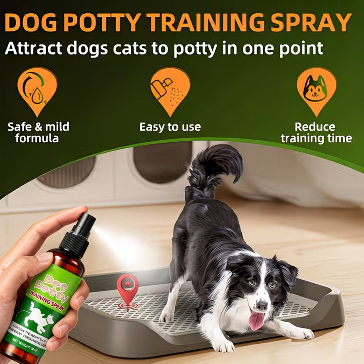 Pet Potty Training Spray for Indoor Puppy and Kitten House Training, Toilet Routine Support for New Pet Owners with 1 or 2 Piece Options