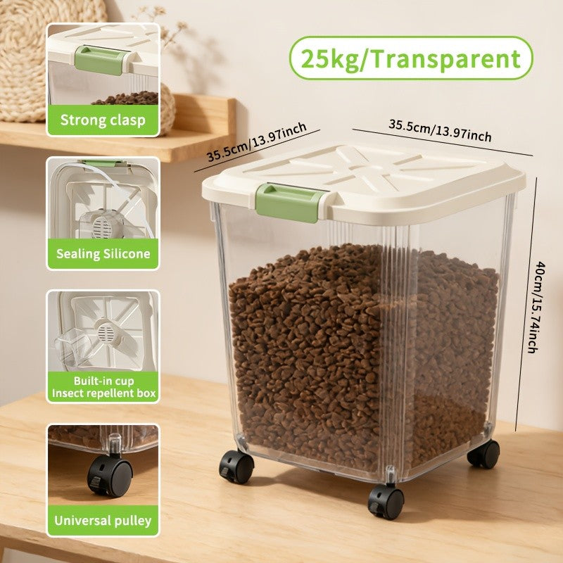 Dog Food Storage Container with Scoop and Locking Lid, 11 or 22 lb Stationary Bins and 55 lb Wheeled Option for Dry Cat Food and Pantry Organization