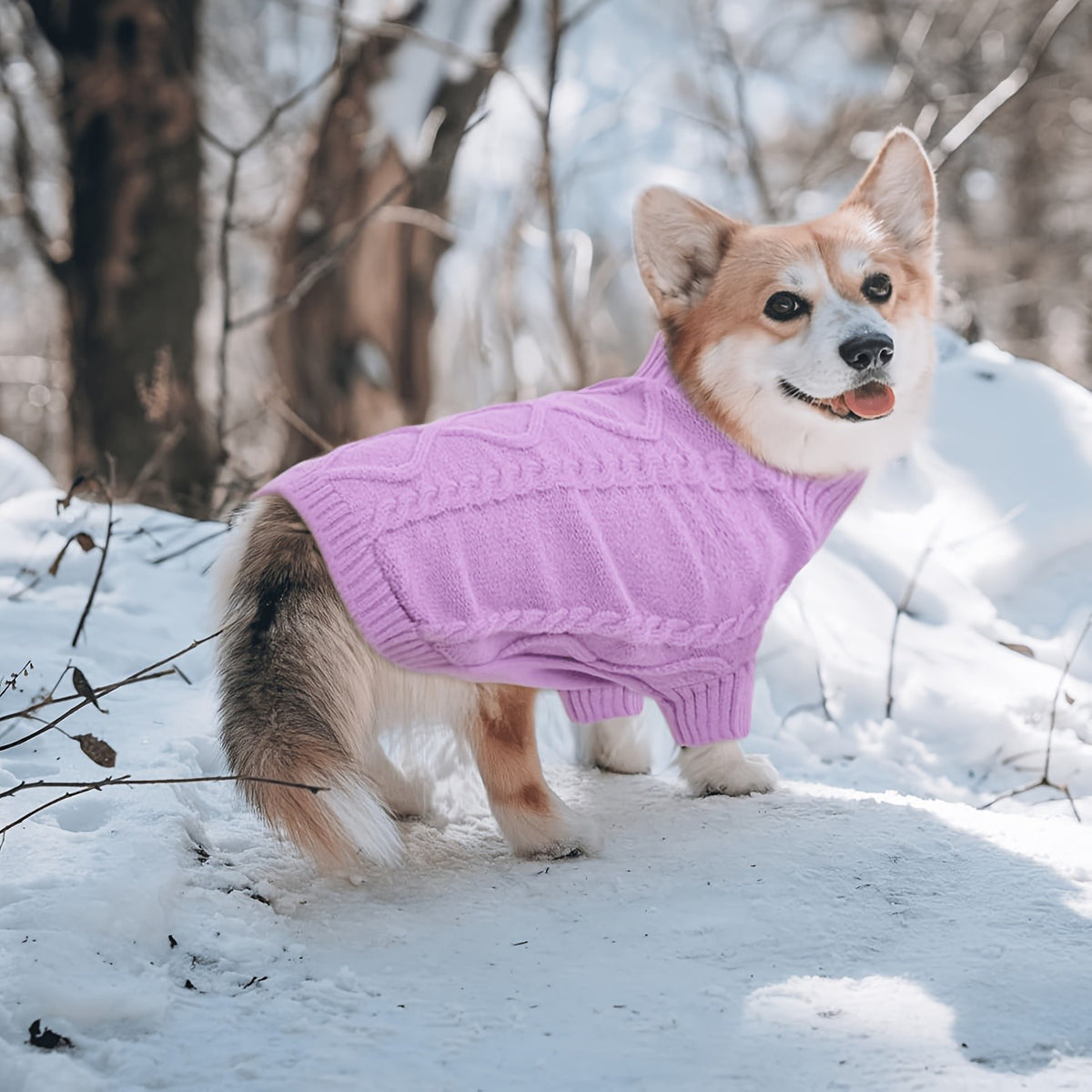 Turtleneck Dog Sweater for Small and Medium Dogs, Warm Pet Clothing in Yellow-Green, Orange Red, Fuchsia or Blue with XS to XL Size Options