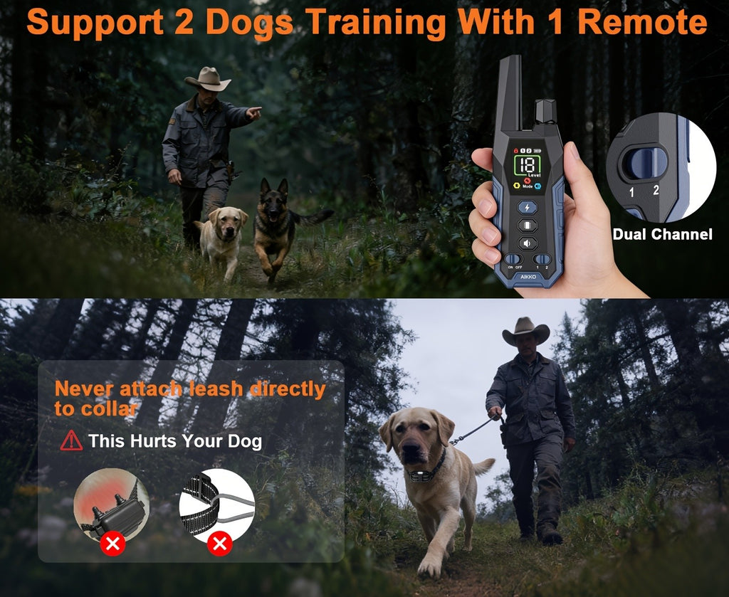 Dog Training E Collar with Security Lock, Remote Beep, Vibration and Static Modes, Orange, Blue or Green Options for 1 or 2 Dogs