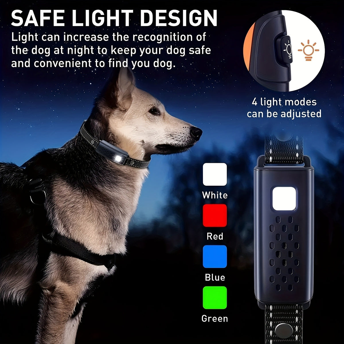 Dog Training Collar with Night Light, 3280ft Listed Remote Range, USB Rechargeable with Keypad Lock, Beep, Vibration and Static Modes for 1 or 2 Dogs