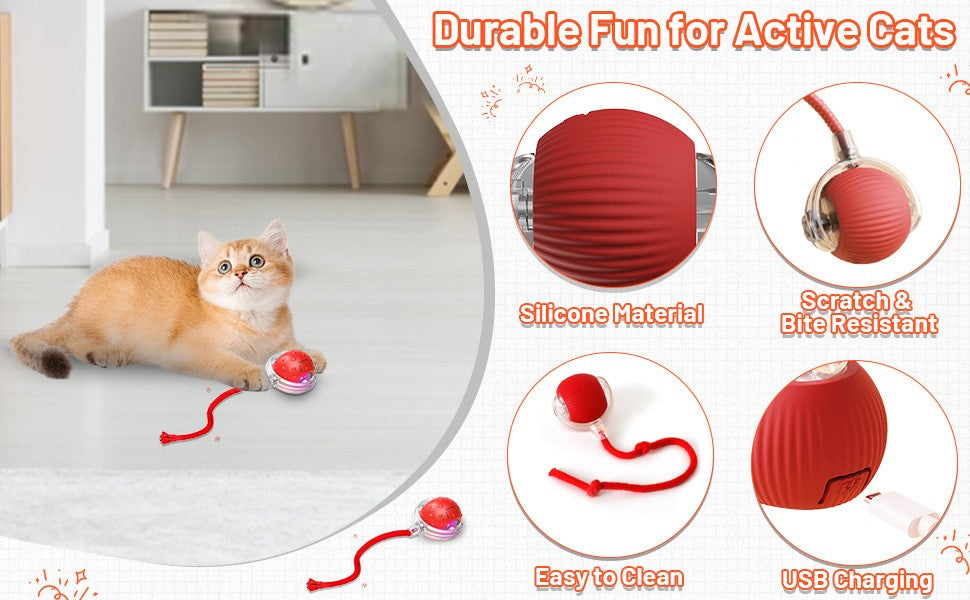 Interactive Cat Ball Toy 3 Pack, USB Rechargeable Self-Moving Pet Balls with LED Lights and 3 Play Modes for Cats and Small Dogs, Multicolor