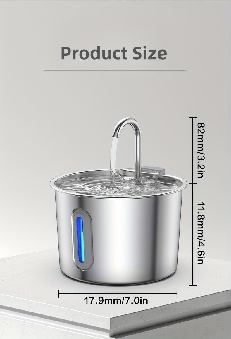 Cat Water Fountain 74 oz 2.2L with Stainless Steel Design, Quiet Automatic Pet Drinking Dispenser and Separate Filter Cartridge or Bundle Options