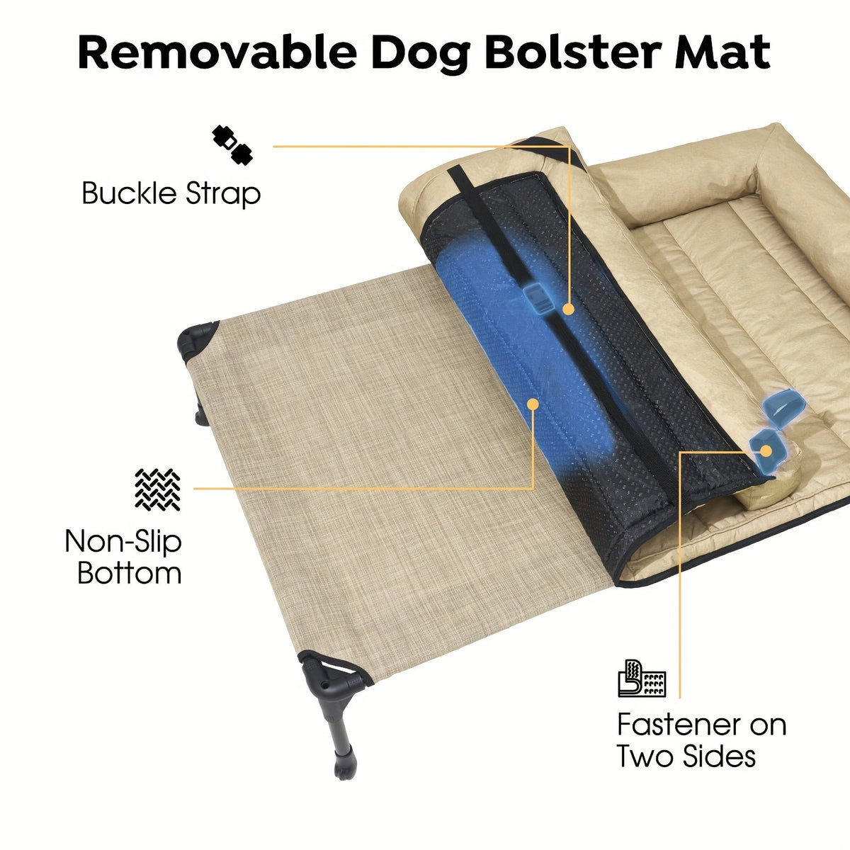 Elevated Dog Bed with Removable Pillow-Top Mat, Three-Sided Bolster Pet Cot with Breathable Teslin Mesh, Steel Frame and Non-Slip Feet in Four Sizes