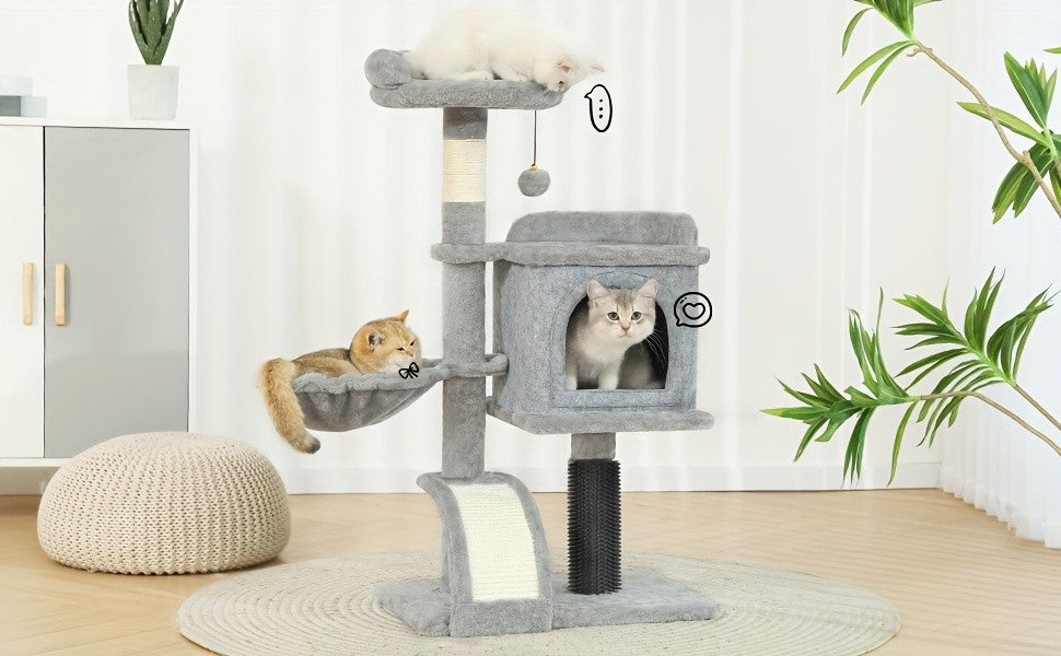 Cat Tree 36.6 Inch with Hammock and Plush Perch, Multi-Level Indoor Cat Climbing Tower with Sisal Scratching Post in Gray or Dark Gray