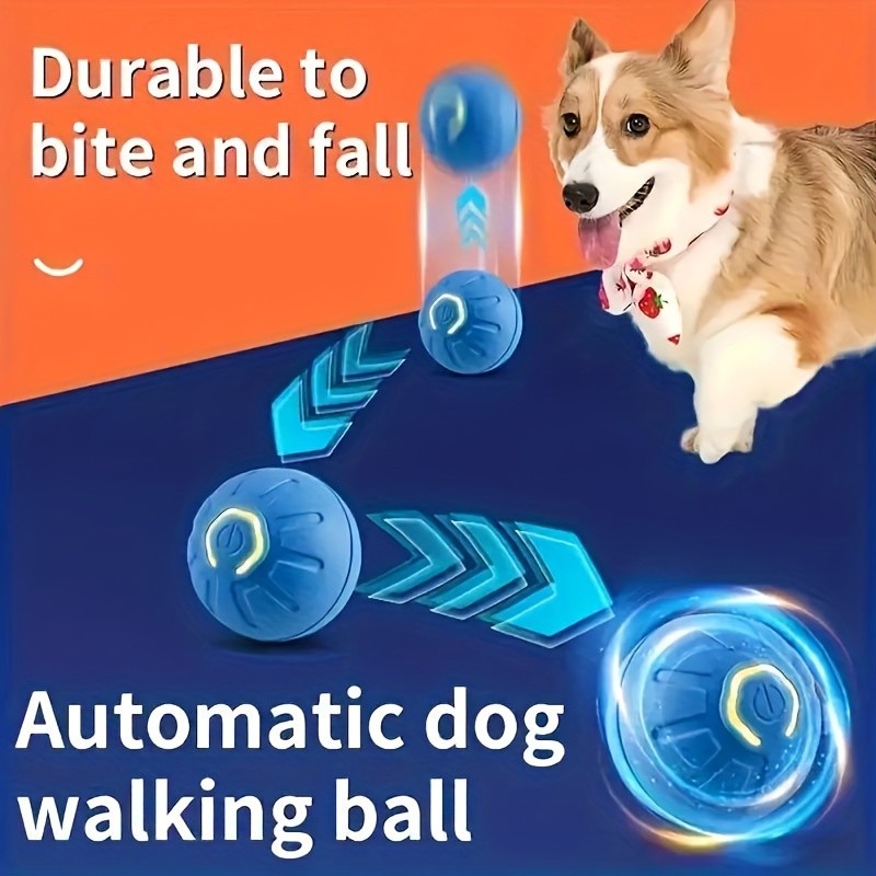 Motion Activated Dog Ball, USB Rechargeable Automatic Rolling Interactive Toy for Small and Medium Dogs, Blue or Orange for Supervised Chase Play