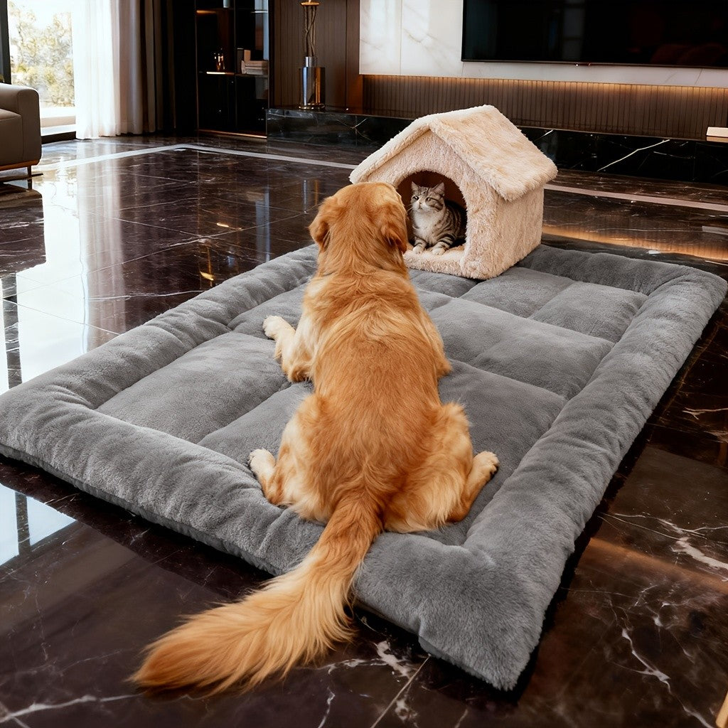 Large Dog Floor Mat in Grey, Soft Washable Non-Slip Pet Sleeping Pad for Cozy Indoor Rest and Multi-Pet Homes, L to XXXL Size Options