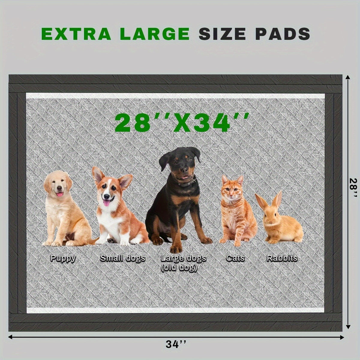 Charcoal Puppy Pads for Odor Control, Extra Large 28 x 34 Inch Disposable Dog Pee Pads with Leak-Proof Design for Indoor Potty Training