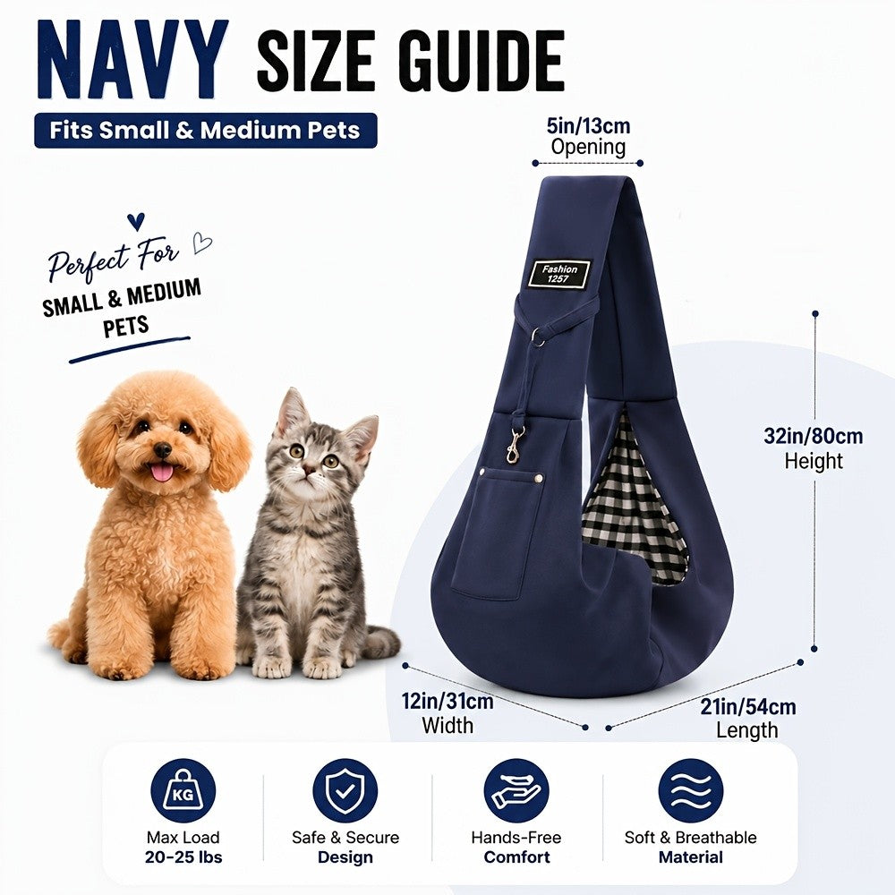 Reversible Dog Carrier Sling with Storage Pocket for 3-15 lb Small Dogs and Cats, Hands-Free Puppy Carrying Pouch in Pink or Blue for Outings