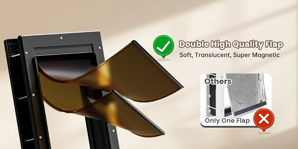 Dog Door with Double Magnetic Flaps and Closing Panel, Black Reinforced Polymer Pet Entry for Interior or Exterior Doors and Compatible Wall Installations