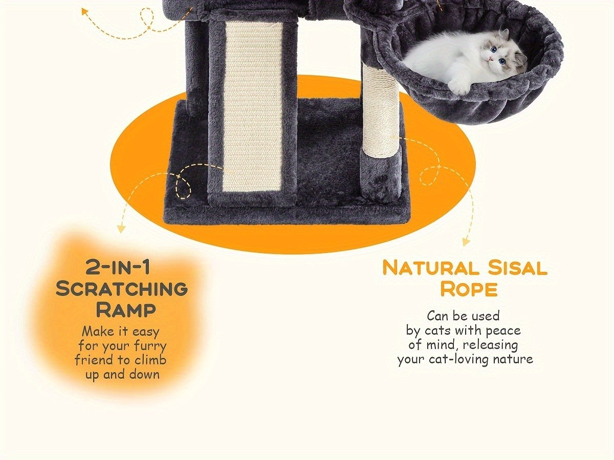 Cat Tree with Sisal Scratching Board, 36 Inch Multi-Level Indoor Cat Condo with Cozy Hammock, Padded Plush Perch and Scratching Posts for Kittens
