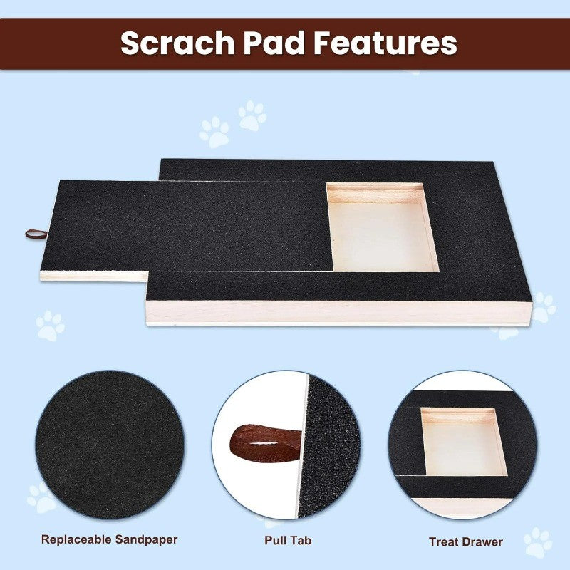 Dog Nail Scratch Pad with Treat Drawer, Interactive Paw Filing Board for Reward-Based Home Grooming, Board and Replacement Sandpaper Options