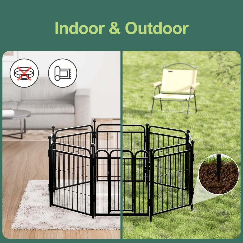 Dog Playpen with Gravity Lock Gate, 8-Panel Foldable Indoor Outdoor Pet Fence in 24 or 32 Inch Options for Small and Medium Dogs