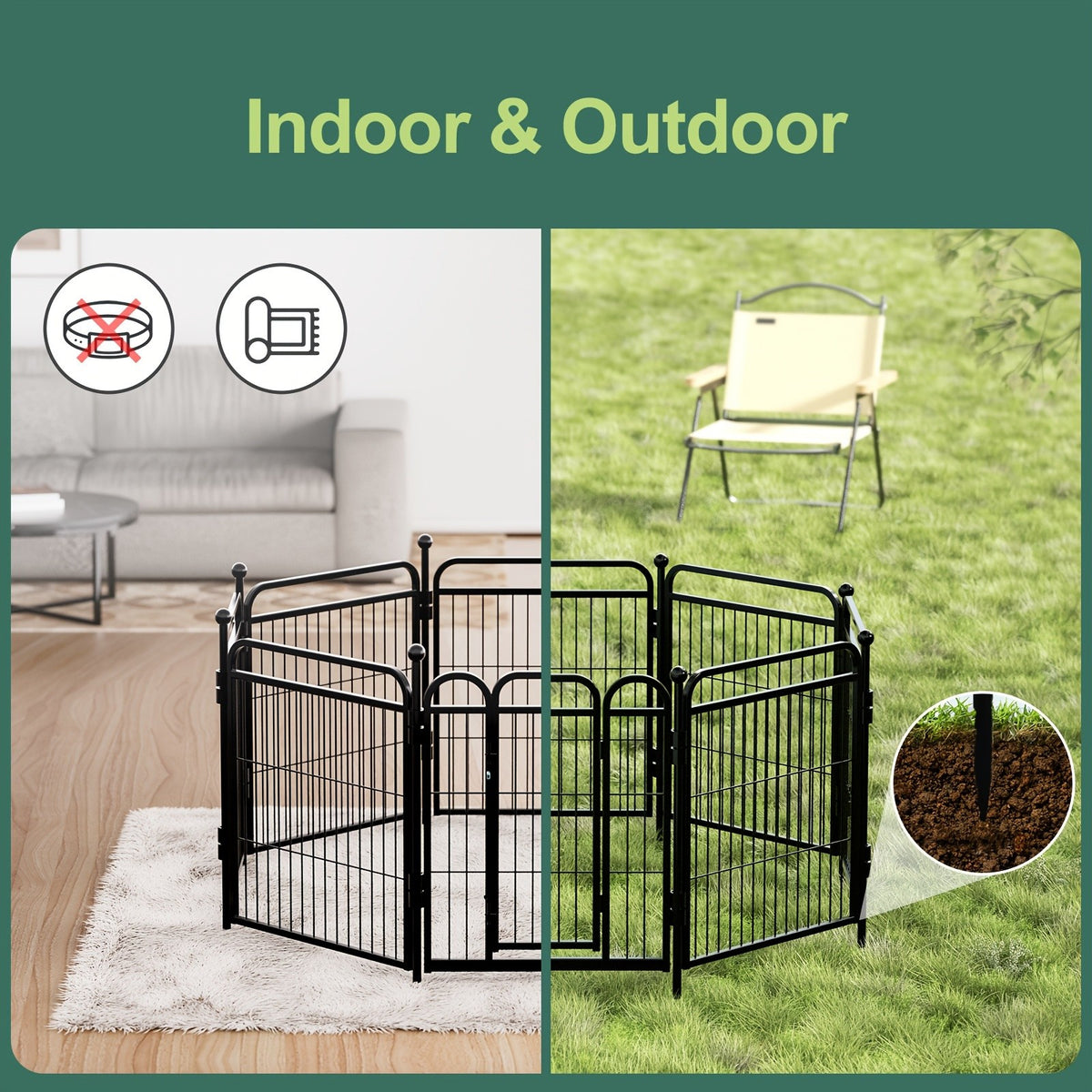 Dog Playpen with Gravity Lock Gate, 8-Panel Foldable Indoor Outdoor Pet Fence in 24 or 32 Inch Options for Small and Medium Dogs