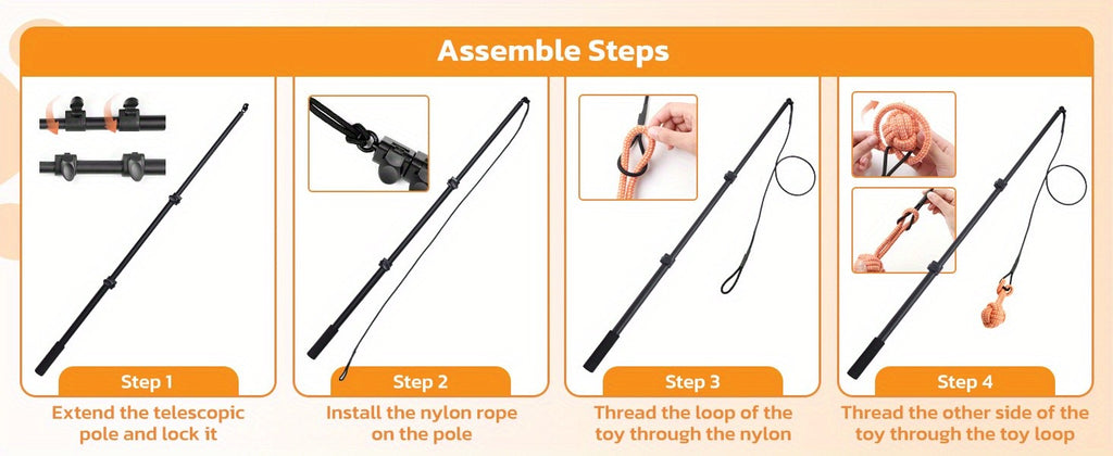 40-Inch Dog Flirt Pole with Telescopic Aluminum Alloy Wand, Non-Slip Handle and Detachable Lure Design for Supervised Chase Play and Training