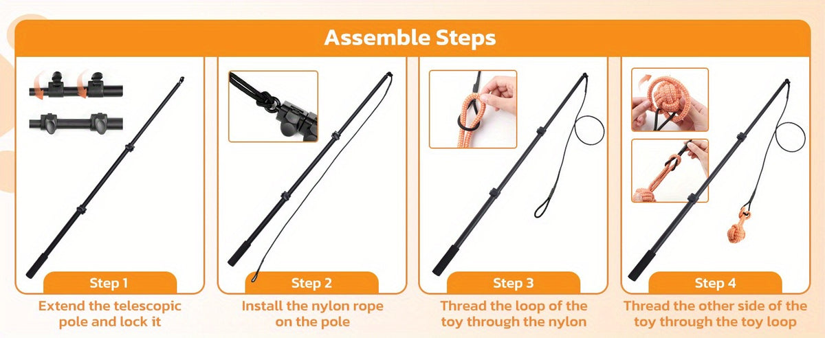 40-Inch Dog Flirt Pole with Telescopic Aluminum Alloy Wand, Non-Slip Handle and Detachable Lure Design for Supervised Chase Play and Training