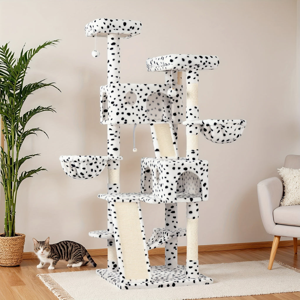 65 Inch Cat Tree Tower for Indoor Cats, Multi-Level Plush Cat Condo with Basket Beds, Hammock, Sisal Scratching Posts and Wide Base, Six Color Options