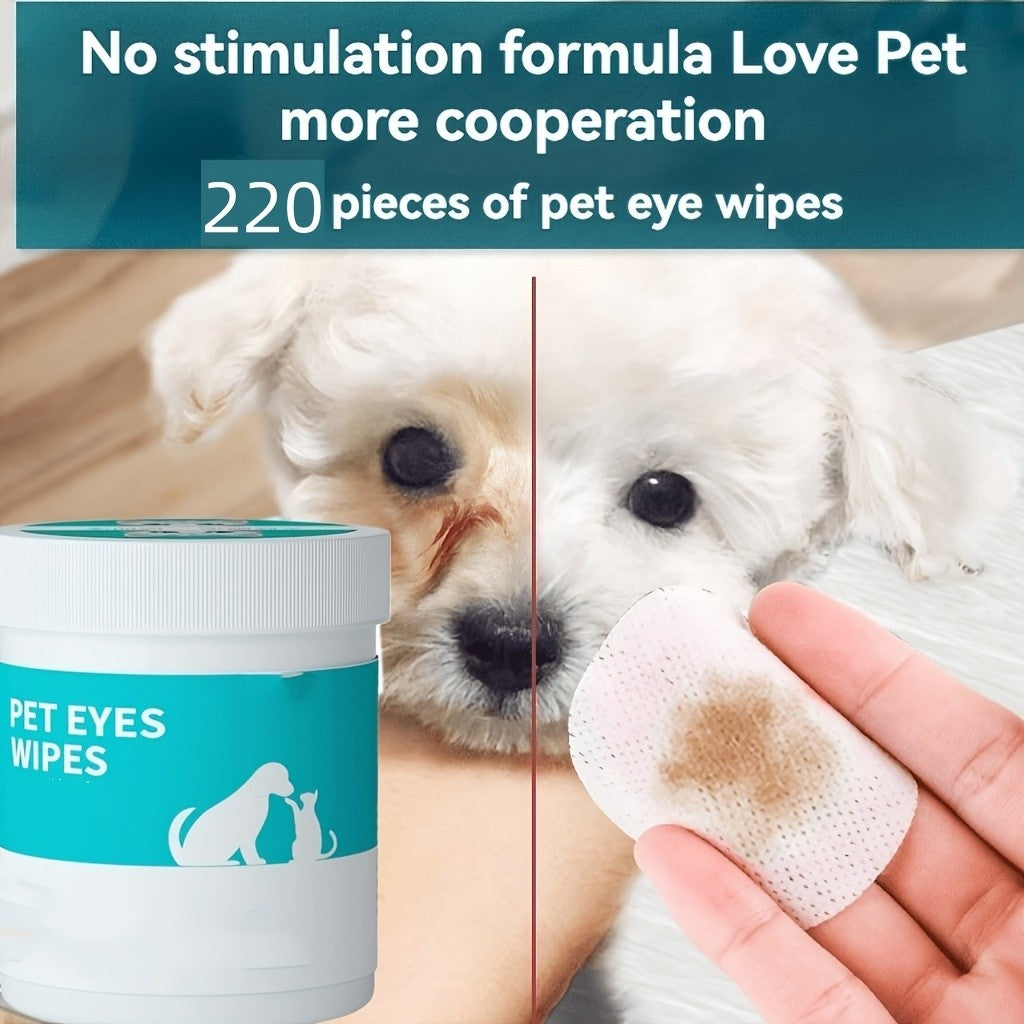 Tear Stain Cleaning Wipes for Dogs and Cats, 220 Count Pet Eye Area Grooming Pads in One Can for Everyday External Fur and Face Care