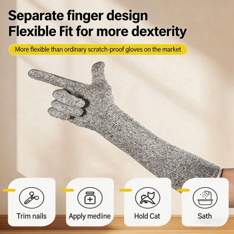 Cat Grooming Gloves with Long Arm Coverage, 6-Piece Scratch-Resistant Set for Nail Trimming, Bathing and Gentle Dog and Cat Handling