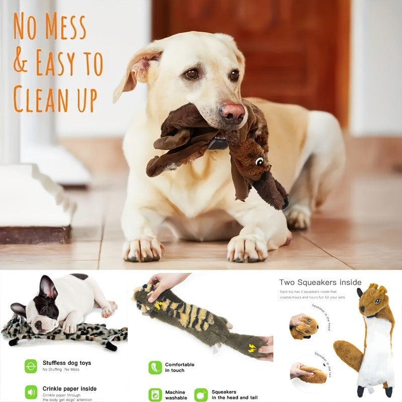 Unstuffed Squeaky Dog Toys, Random Color Plush Animal and Rope Play Options for Small and Medium Dogs, 1, 2, 3, 5 or 6 Piece Packs