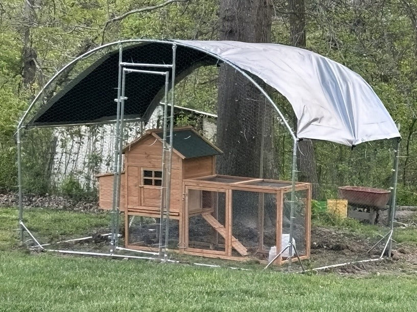 Metal Chicken Coop with UV-Resistant Cover, Walk-In Outdoor Poultry Enclosure for Backyard Hens with Flat, Dome or Spire Roof Options