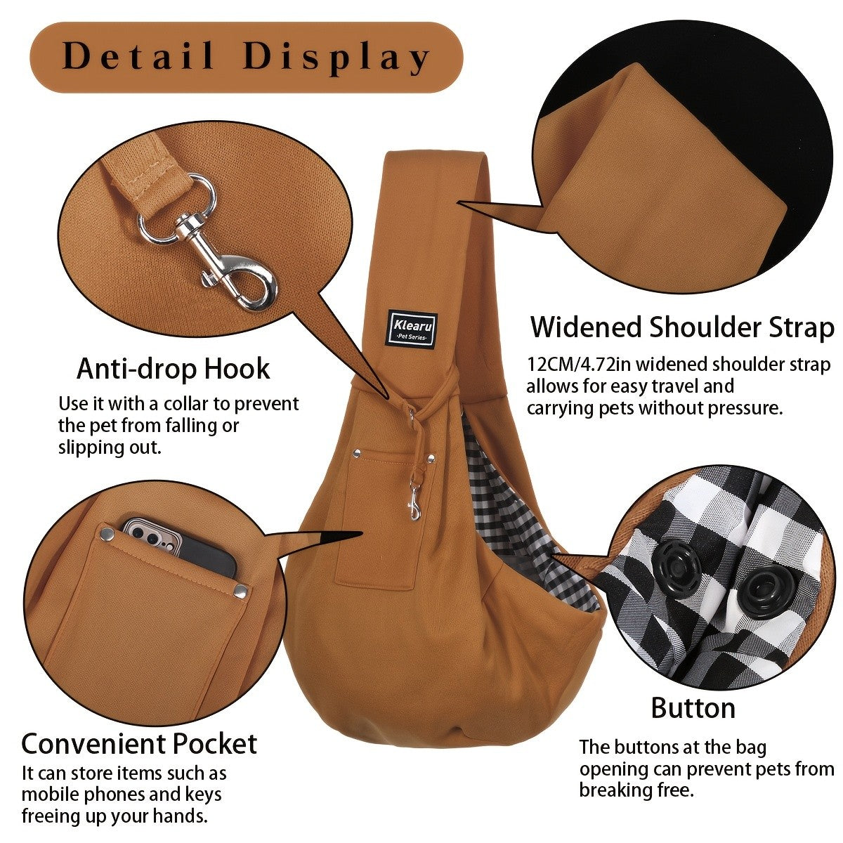 Crossbody Pet Carrier Sling for Dogs and Cats, Lightweight Breathable Foldable Travel Bag with 15 Poop Bags and Dispenser for Everyday Outings