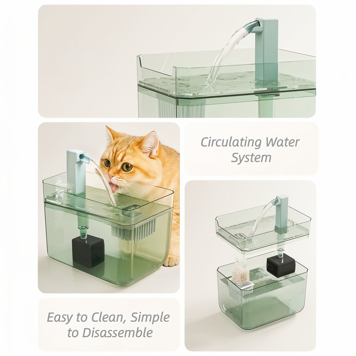 Cat Water Fountain with Free Keychain, USB Powered Quiet Circulating Pet Drinking Dispenser for Multi-Cat Households, No Batteries Required