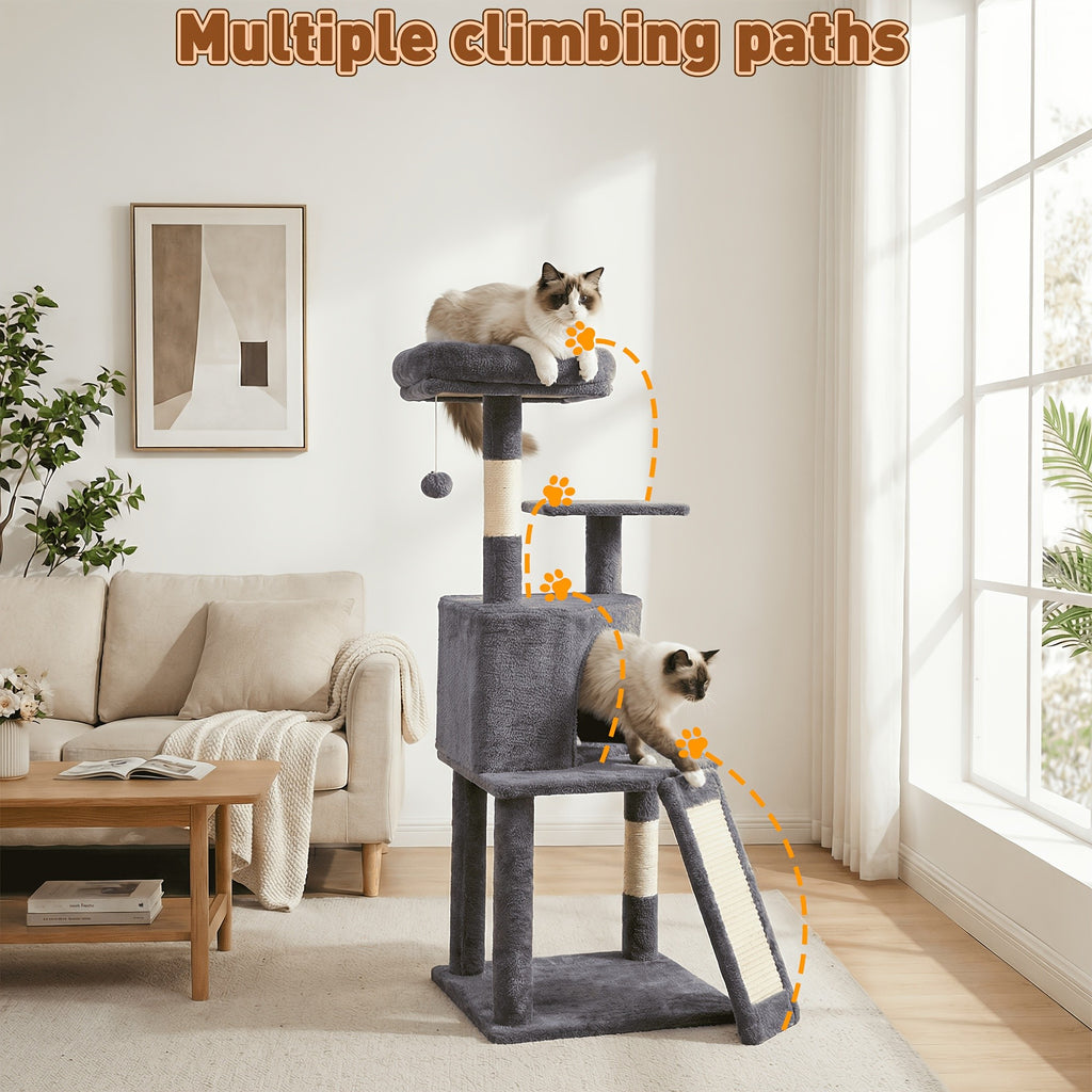 Multi-Level Cat Tree with Plush Resting Areas and Scratching Posts, Indoor Cat Tower in Three Colors with Separate Replacement Column Options