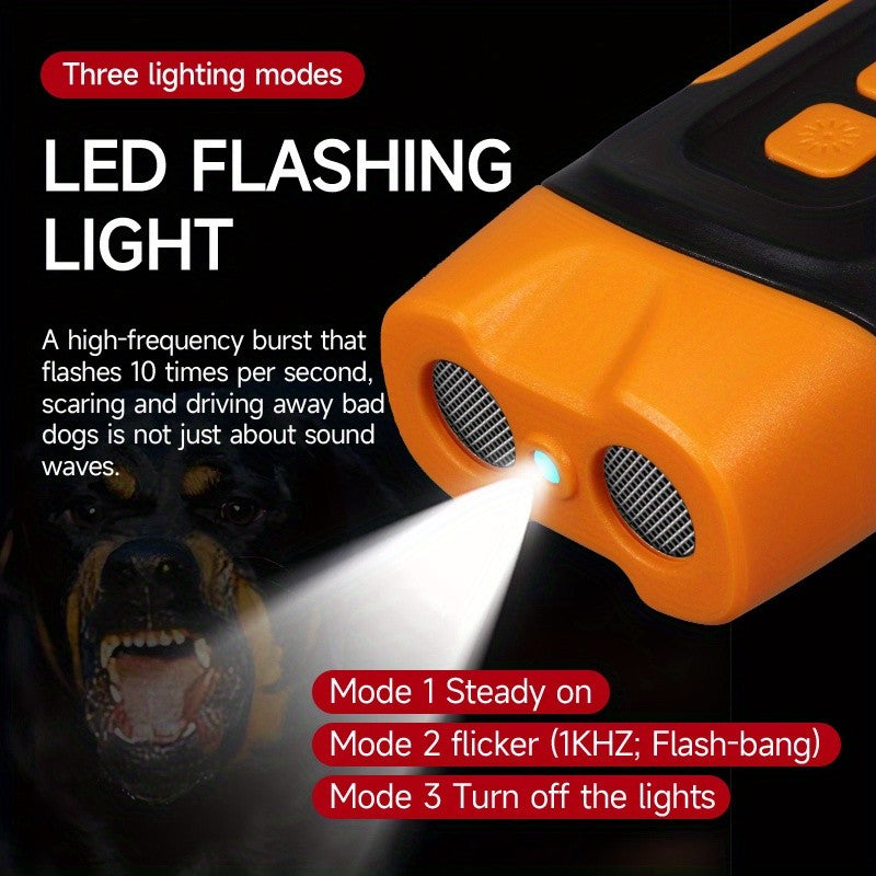 Handheld Ultrasonic Dog Training Device with LED Flashlight, Adjustable Portable Bark Deterrent for Supervised Indoor and Outdoor Use