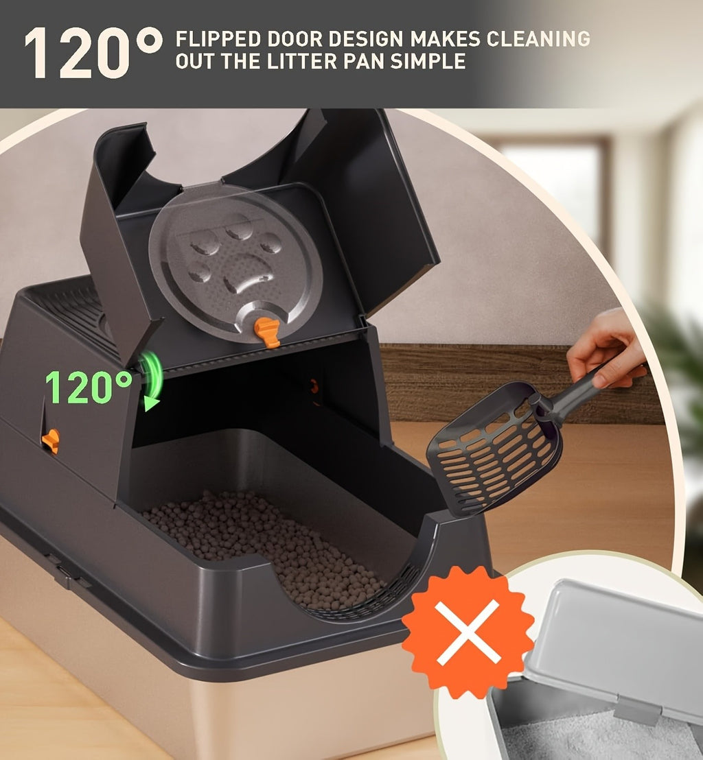 Flip-Top Stainless Steel Litter Box, XL High-Sided Metal Cat Tray with Enclosed and Upgraded Model Options for Indoor Cats and Multi-Cat Home Routines