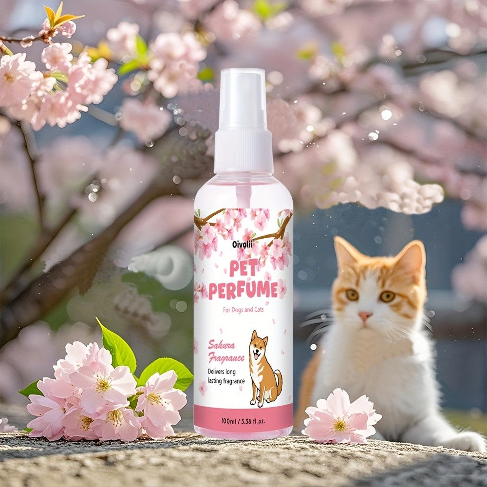 Cherry Blossom Pet Perfume Spray 100ml, Sakura Scented Pet Deodorizing Mist and Dog Cologne for Label-Directed Grooming Routines