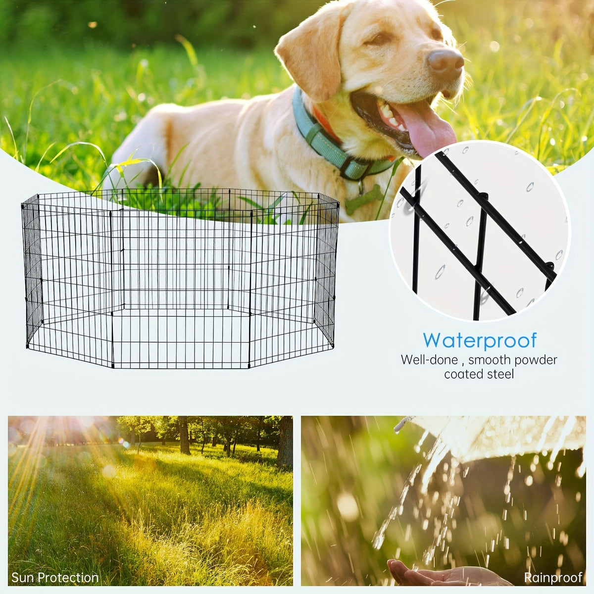 Foldable Metal Wire Dog Playpen with Tool-Free Setup, 24, 30, 36 or 42 Inch Height Options for Supervised Indoor and Outdoor Pet Exercise